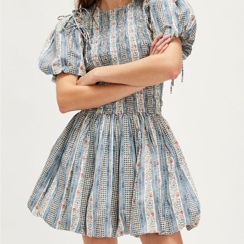 Anthropologie Blue Puff Sleeve Mini Sundress
